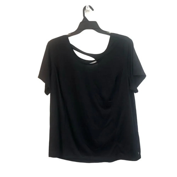Danskin Now Black Short Sleeve Activewear Top with Strappy Open Back - Picture 1 of 11